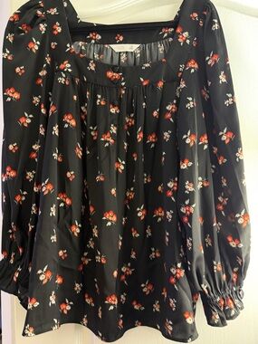 LC Lauren Conrad Black Blouse with Red and White Floral Print